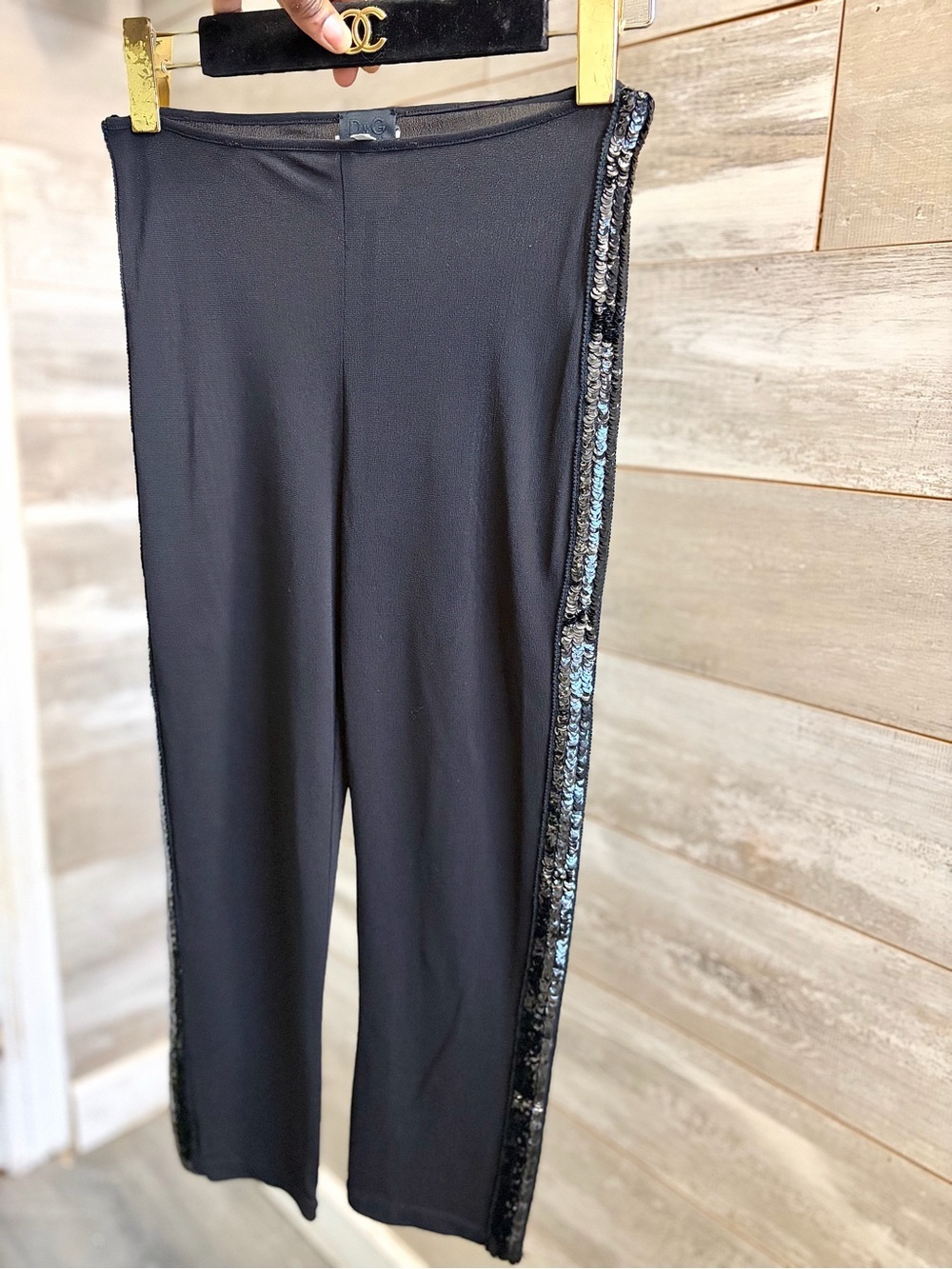 Dolce & Gabbana mesh cropped pants w/ sequin tuxedo stripes